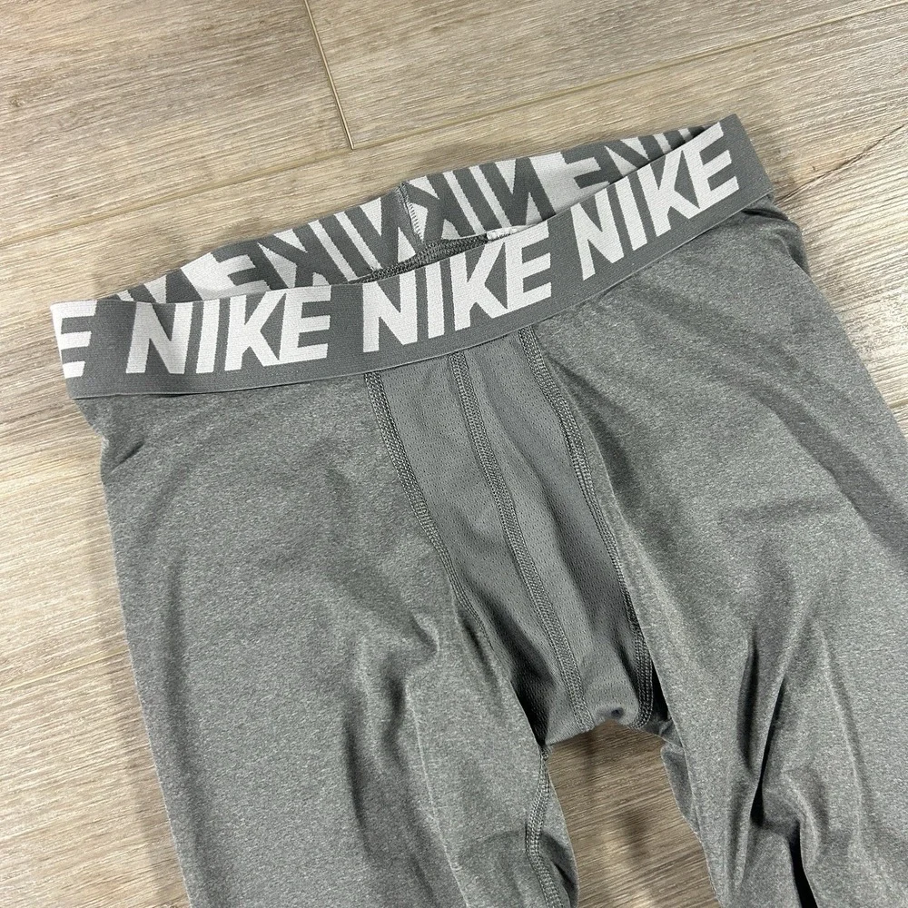 Nike Pro Boys XL Dri-Fit Full Length Gray Training Tights BV3516 Football Sports
